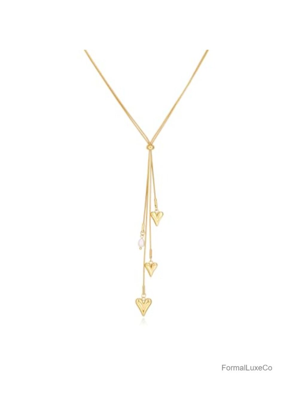 Gold Plated Lariat Necklace for Women Y Shape Heart Pearl Layering Long Necklace